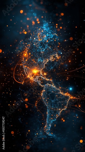 A stunning view of Earth from space showcasing illuminated continents and stars