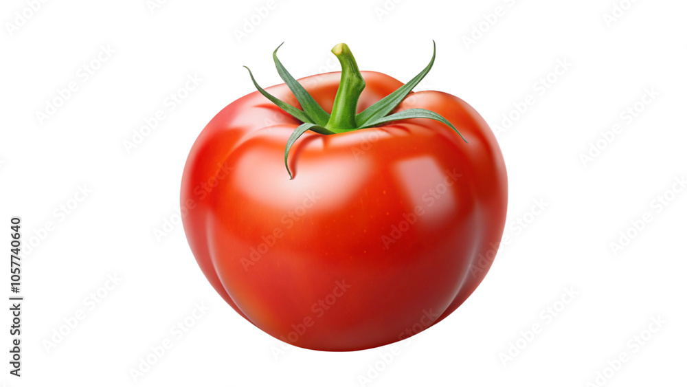 Fresh Ripe Red Tomato with Green Stem Isolated on a White Background Fresh Ripe Red Tomato with Green Stem Isolated on a White Background