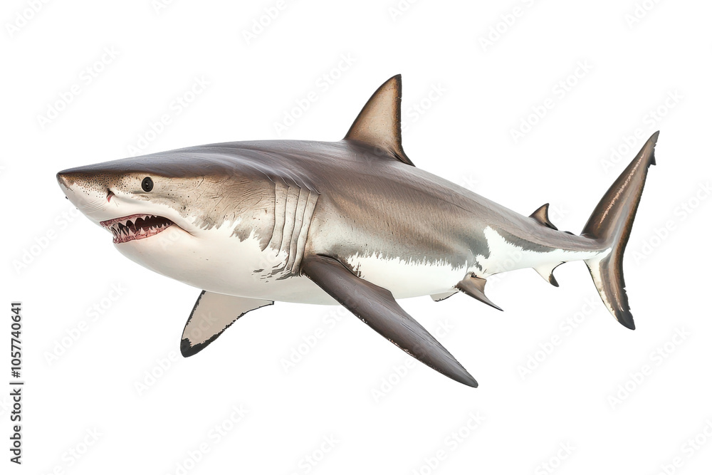Fototapeta premium Great White Shark Swimming in Ocean Water with Open Mouth