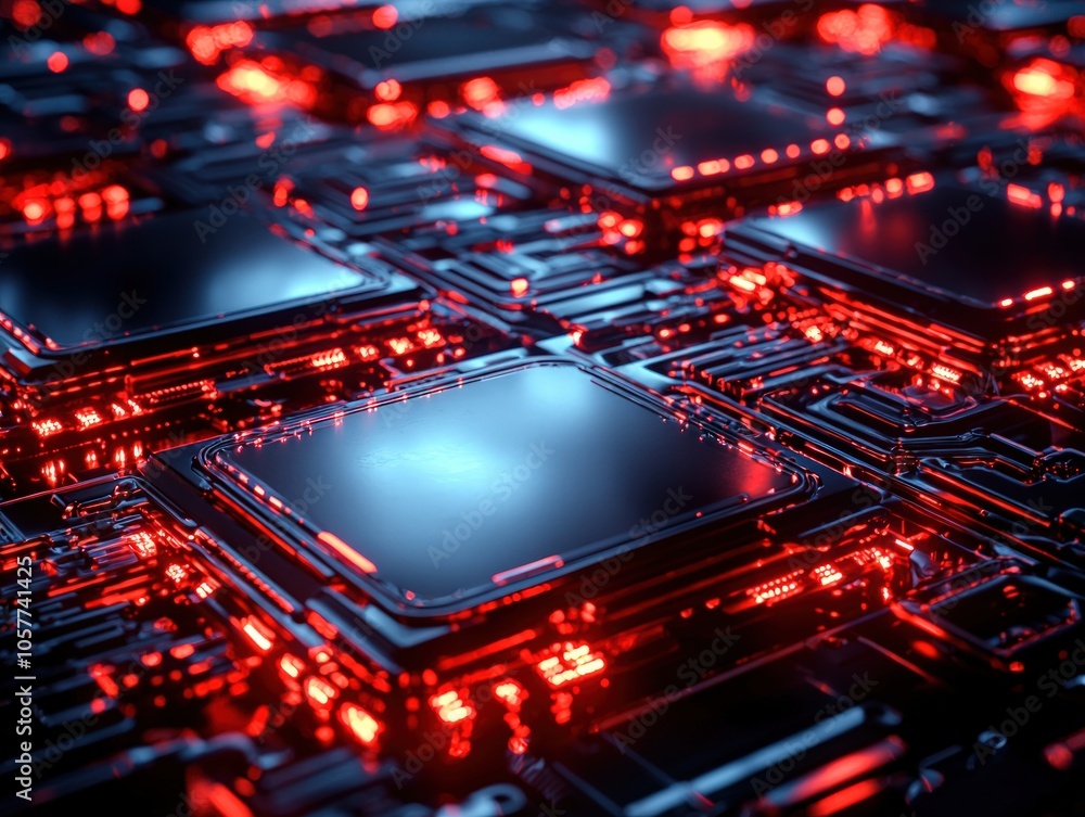 Fototapeta premium Exploring the intricacies of modern technology through a glowing circuit board design