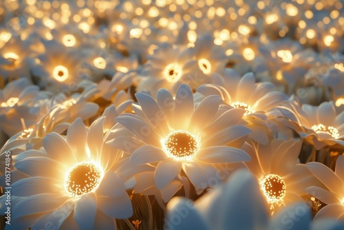 A vibrant field of glowing daisies under soft daylight during early summer