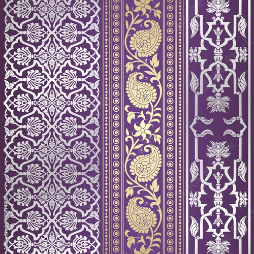 wedding card design, traditional paisley floral pattern , royal India	