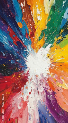 Vibrant abstract artwork featuring bold colors and dynamic splashes created i...