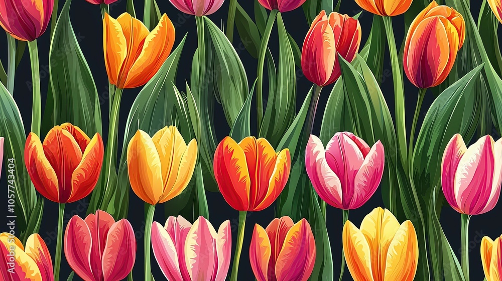 Fototapeta premium seamless pattern design Colorful tulips blooming in garden