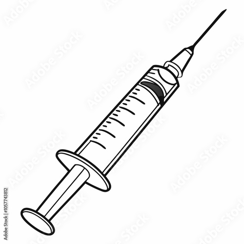 A simple line drawing of a syringe, perfect for medical illustrations, educational materials, or any project requiring a clean and professional design.