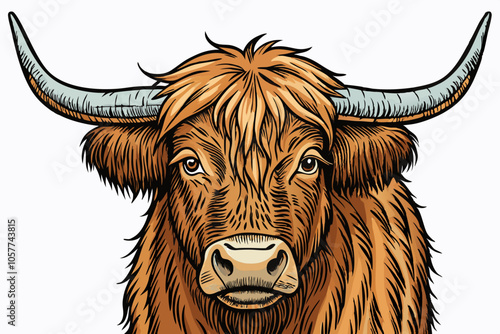 Close up of highland cattle vector on isolated background