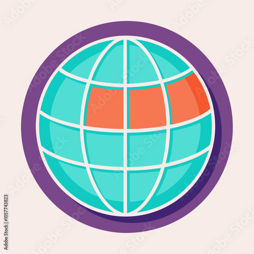 A stylized globe with a flat design and a red highlight on the upper part. Perfect for illustrating global connectivity, communication, or travel, with a fun and minimalist aesthetic.