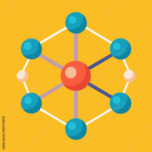 A colorful illustration of a molecule, depicting the interconnectedness of atoms and their bonds. This graphic is perfect for science-themed projects, educational materials.