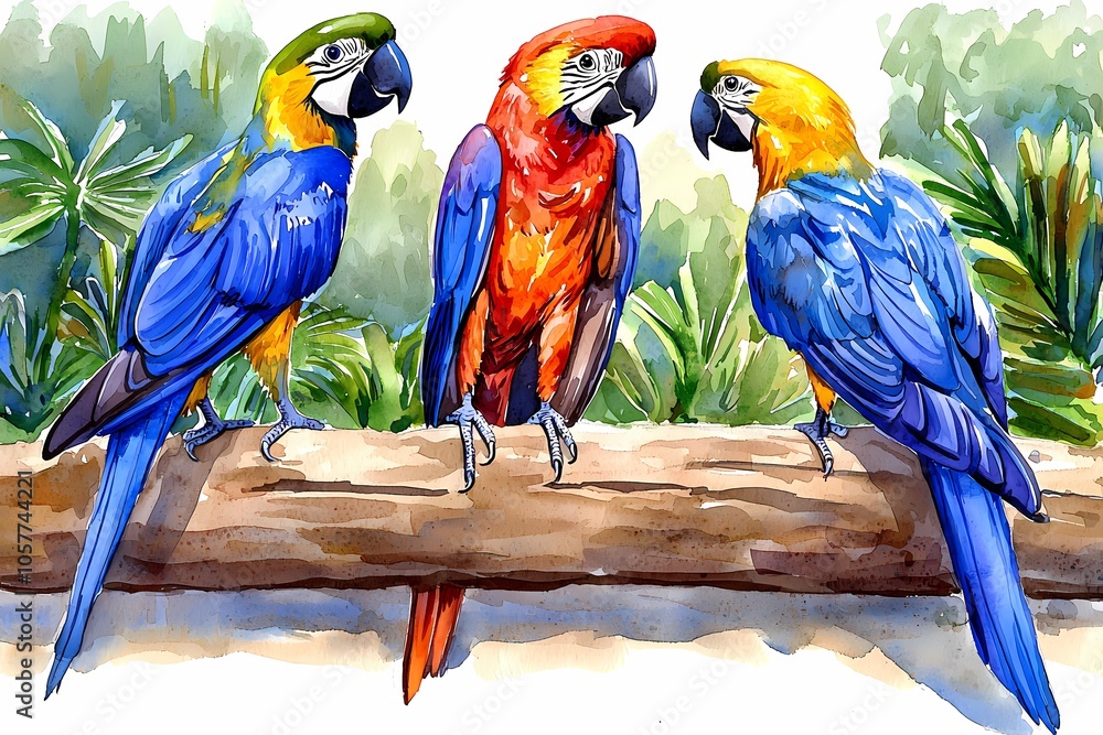 Obraz premium Vibrant Birds in Tropical Rainforest Setting