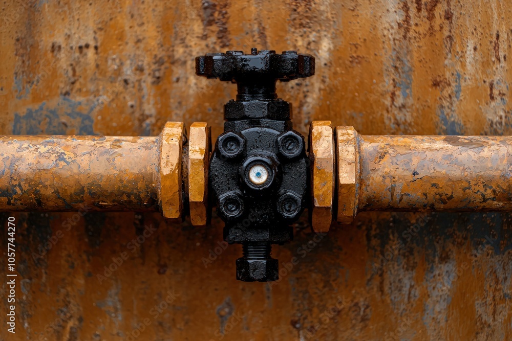 Industrial valve close-up exploring the textures and colors of rusted metal components Industrial valve close-up exploring the textures and colors of rusted metal components