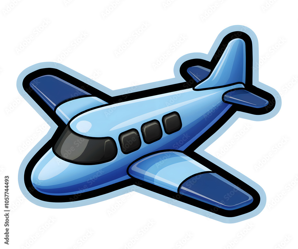 Naklejka premium 3D Cartoon-Style Blue Airplane Illustration with Modern Shading and Highlighted Details