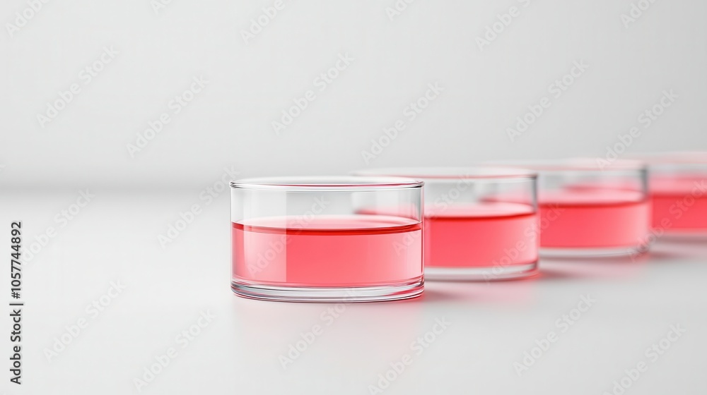 Petri dishes with meat cells in sleek lab, minimalistic food science aesthetics Petri dishes with meat cells in sleek lab, minimalistic food science aesthetics