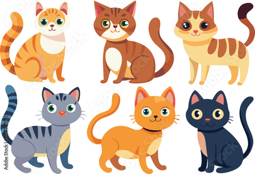 Cute Cartoon Cats Collection Various Breeds