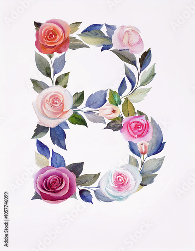 Watercolor Roses Form Letter B: Elegant Floral Art photo