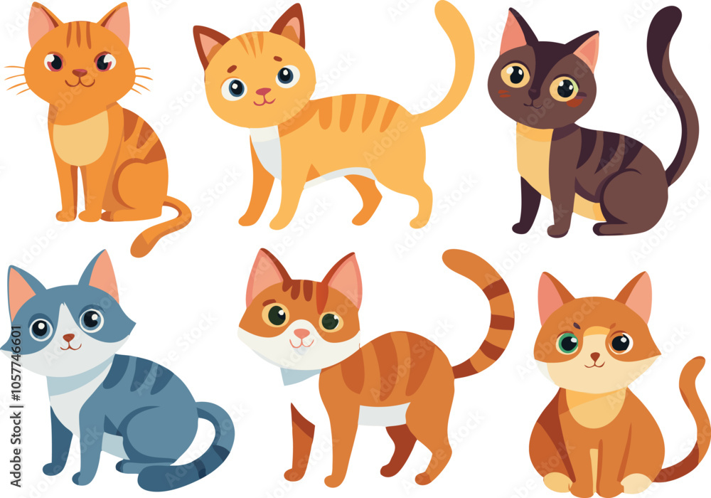 Cute Cartoon Cats Set Illustrations Pet Animals Cute Cartoon Cats Set Illustrations Pet Animals