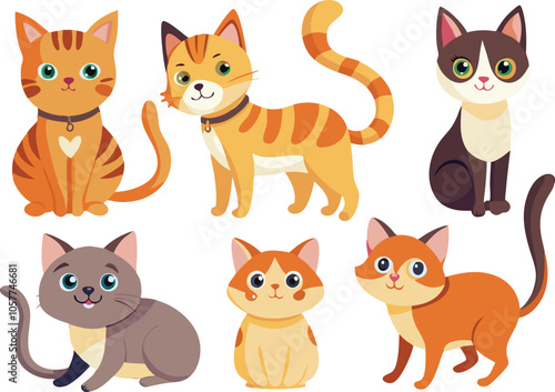 Cute Cartoon Cats Illustration With Different Colors