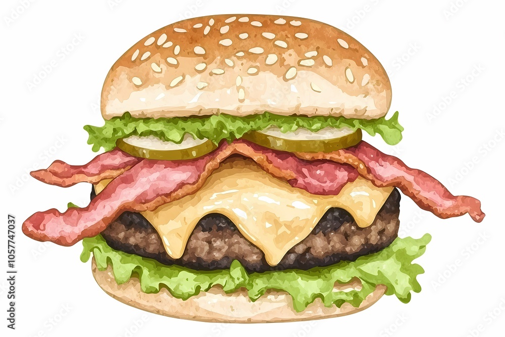 Juicy Burger with Melted Cheese and Crispy Bacon Juicy Burger with Melted Cheese and Crispy Bacon