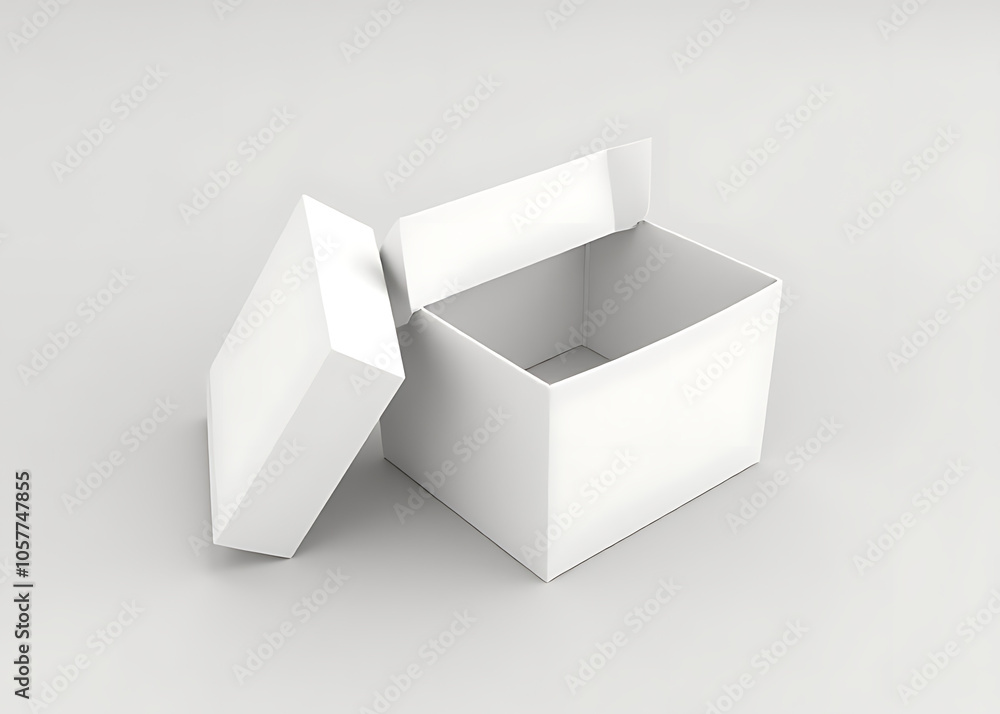 Gift box made of white cardboard has a removable top part that is separate from the main box. Gift box made of white cardboard has a removable top part that is separate from the main box.