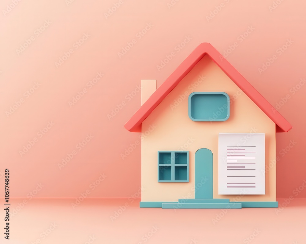 Loan repayment concept, house icon and finance papers, 3D illustration Loan repayment concept, house icon and finance papers, 3D illustration