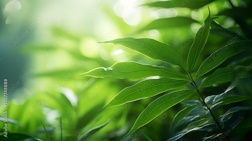 Close-up of fresh green foliage with natural lighting, suitable for ecological themes Close-up of fresh green foliage with natural lighting, suitable for ecological themes