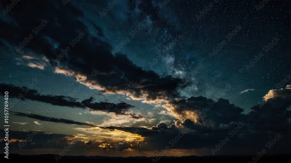 Fototapeta premium Sky, Clouds, Sunset, Air, Oxygen, Sun, Stars