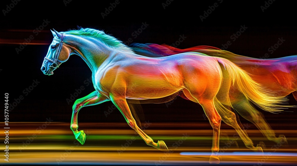 Vibrant Racehorse in Motion with Shining Coat Vibrant Racehorse in Motion with Shining Coat
