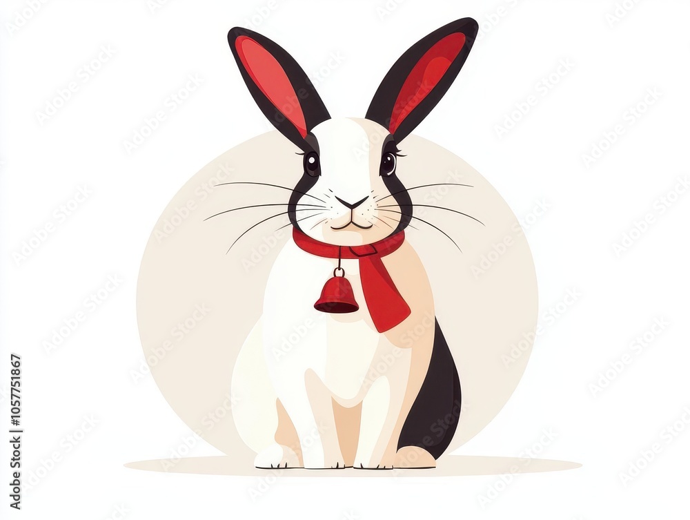 Christmas rabbit, with holiday bells, isolated on white, flat design illustration Christmas rabbit, with holiday bells, isolated on white, flat design illustration