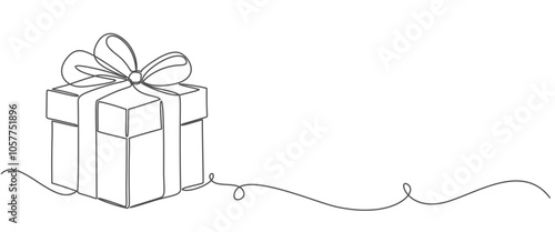 One line drawing of gift box. Wrapped surprise package for christmas or birthday party .Party and celebration. Gift box line art outline vector illustration