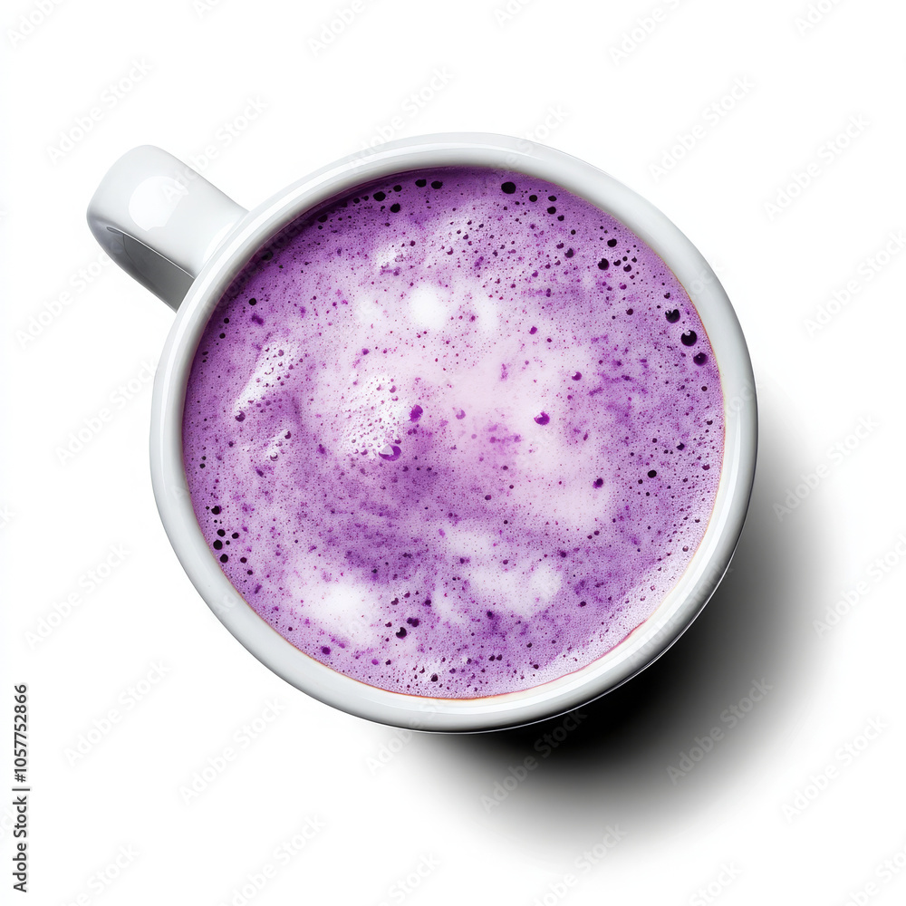 Enjoy a refreshing purple coffee drink against a crisp white background, perfect for a vibrant pick-me-up any time of day! Enjoy a refreshing purple coffee drink against a crisp white background, perfect for a vibrant pick-me-up any time of day!
