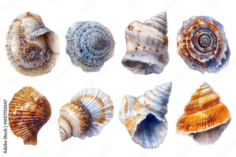 A collection of various seashells showcasing their intricate designs and colors. A collection of various seashells showcasing their intricate designs and colors.