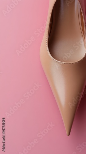 Elegant nude high heels displayed on a vibrant pink background emphasizing th...