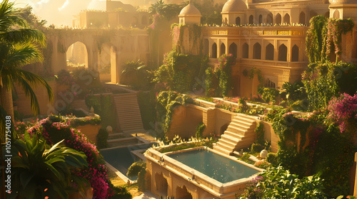 Ancient hanging gardens of babylon terraced gardens in presentday iraq century bce. concept history, architecture, gardens, mesopotamia, babylon. Ancient Persian Garden. Illustration photo