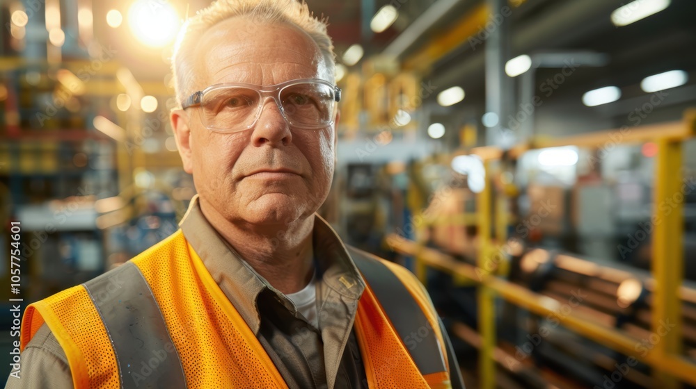 Experienced Male Foreman in High Visibility Vest at Manufacturing Facility Experienced Male Foreman in High Visibility Vest at Manufacturing Facility