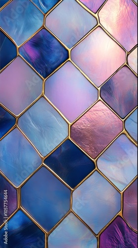 Colorful mosaic tiles with a shimmering surface reflecting light in a vibrant...