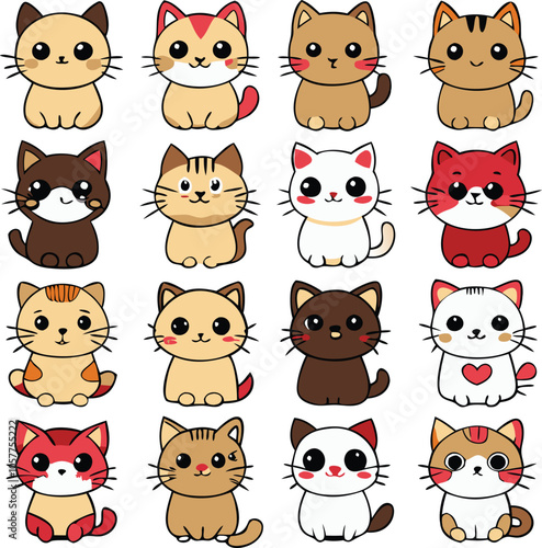 Cute Cartoon Cat Illustrations Collection Set