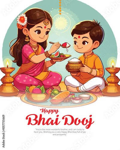 Happy Bhai Dooj And Happy Bhai Beej Brother Sister Celebration social media post banner template