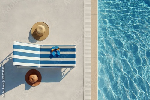 Relaxing by the pool with a straw hat and flip flops on a sunny day
