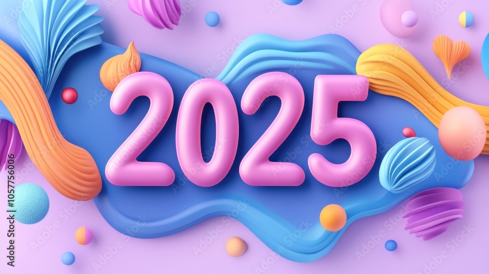 Colorful 3D 2025 in abstract layered design with dynamic shapes Colorful 3D 2025 in abstract layered design with dynamic shapes