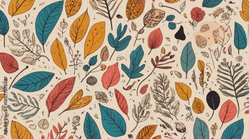Colorful Leaf Illustration Wallpaper in Doodle Design Colorful Leaf Illustration Wallpaper in Doodle Design