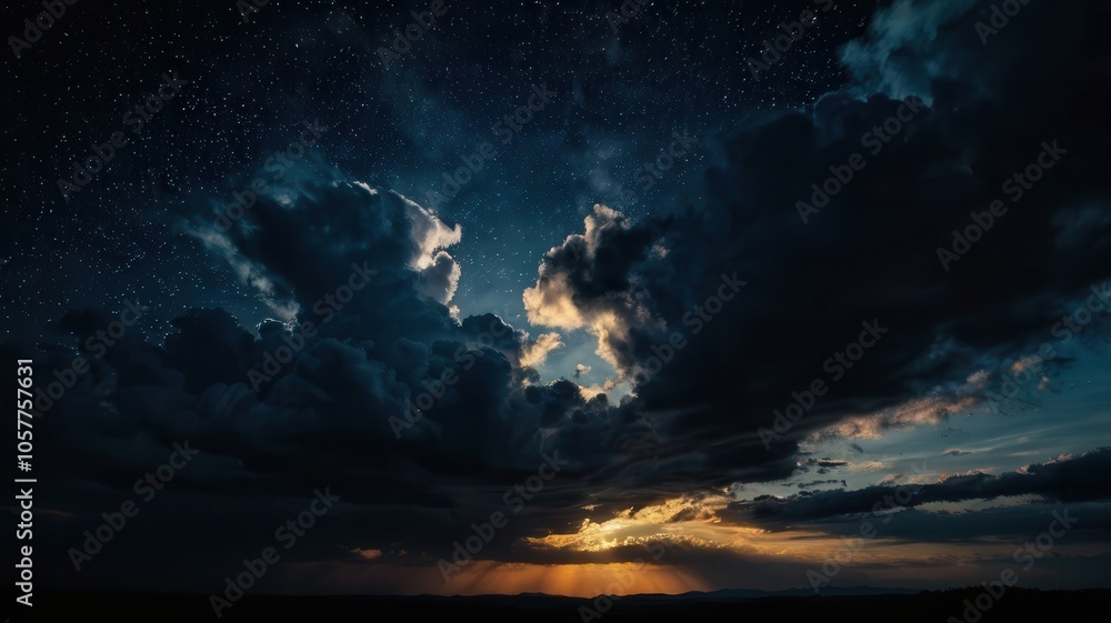 Naklejka premium Sky, Clouds, Sunset, Air, Oxygen, Sun, Stars