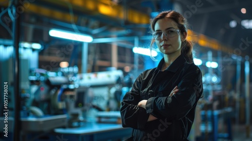 Confident Female Plant Supervisor Overseeing Modern Production Line Operations