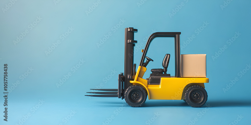 Fototapeta premium Yellow Forklift Against Soft Blue Background