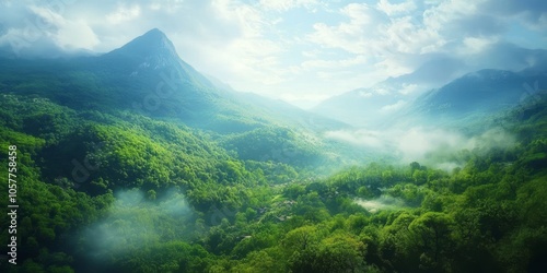 A Misty Mountain Valley, Lush Greenery, Awe-Inspiring Landscape - A Breathtaking Nature Scene