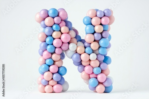 Bubble Alphabet Letter N On White Background, Use Pastel Palette 