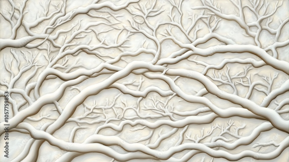 White Embossed Tree Branches on a Beige Background White Embossed Tree Branches on a Beige Background