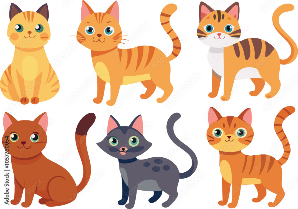 Cute Cartoon Cats with Different Colors and Poses Cute Cartoon Cats with Different Colors and Poses