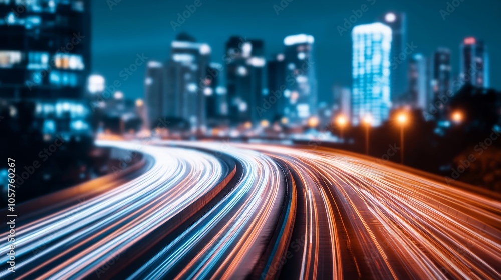 Cityscape at night, glowing data lines, smart city, urban palette Cityscape at night, glowing data lines, smart city, urban palette