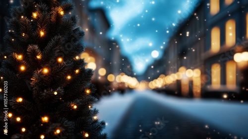 Christmas street scene with AI style; use warm festive palette 