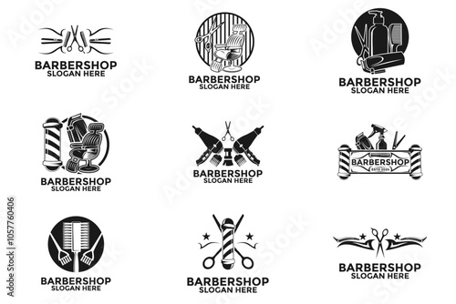 Set of Barbershop vintage Logo vector, Retro Salon Hair style logo design template collections