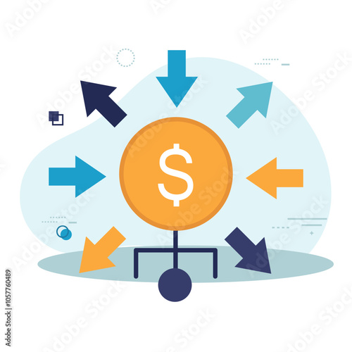 Budget concept icon. Financial calculation line icon. Dollar coin with arrows.	
